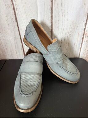 Mjus RBL Powder Blue/Grey Perforated Leather Slip-On Loafers